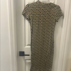 Geometric Patterned Black and Tan Dress